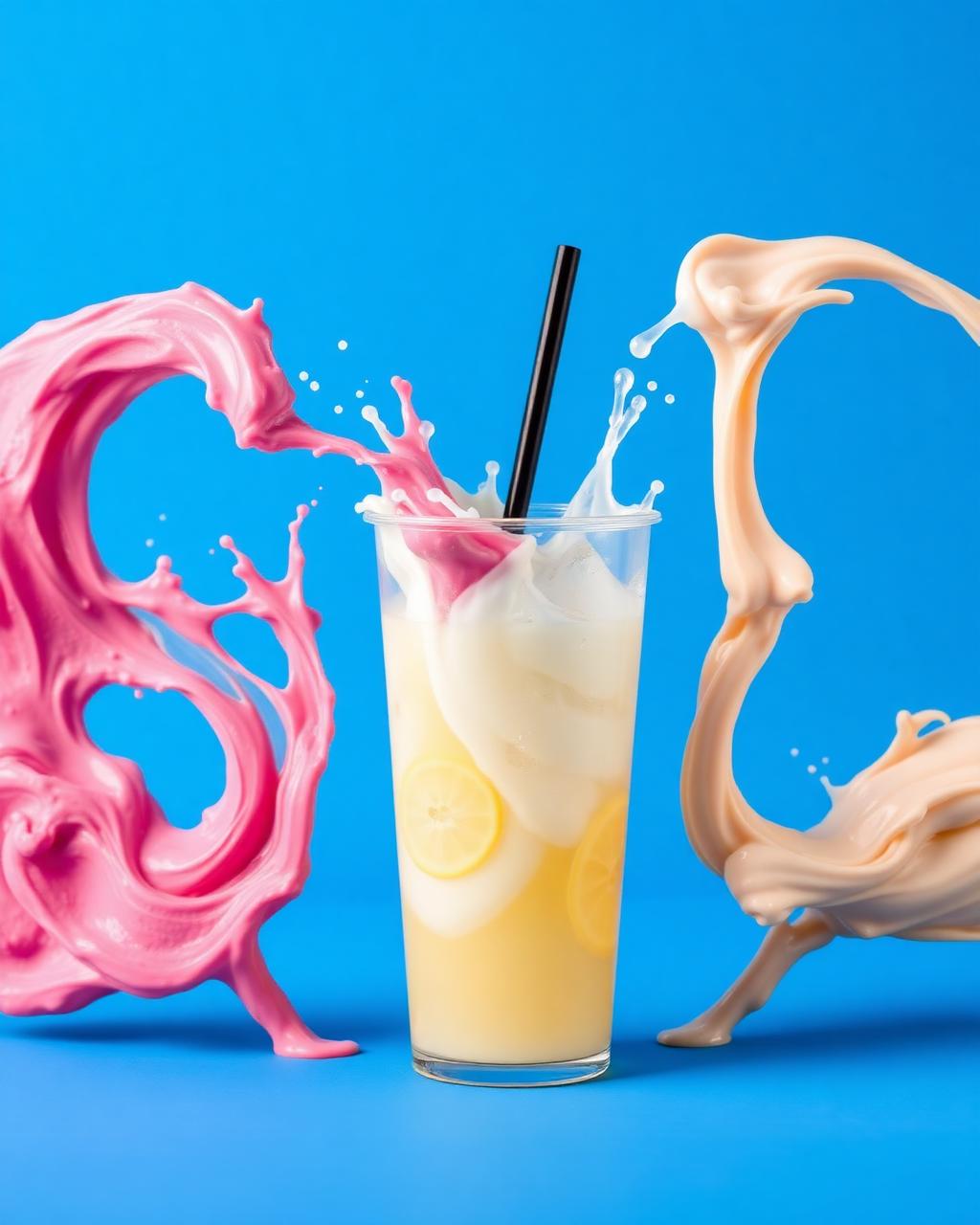 Lemonade with sweet cream and strawberry puree swirling in