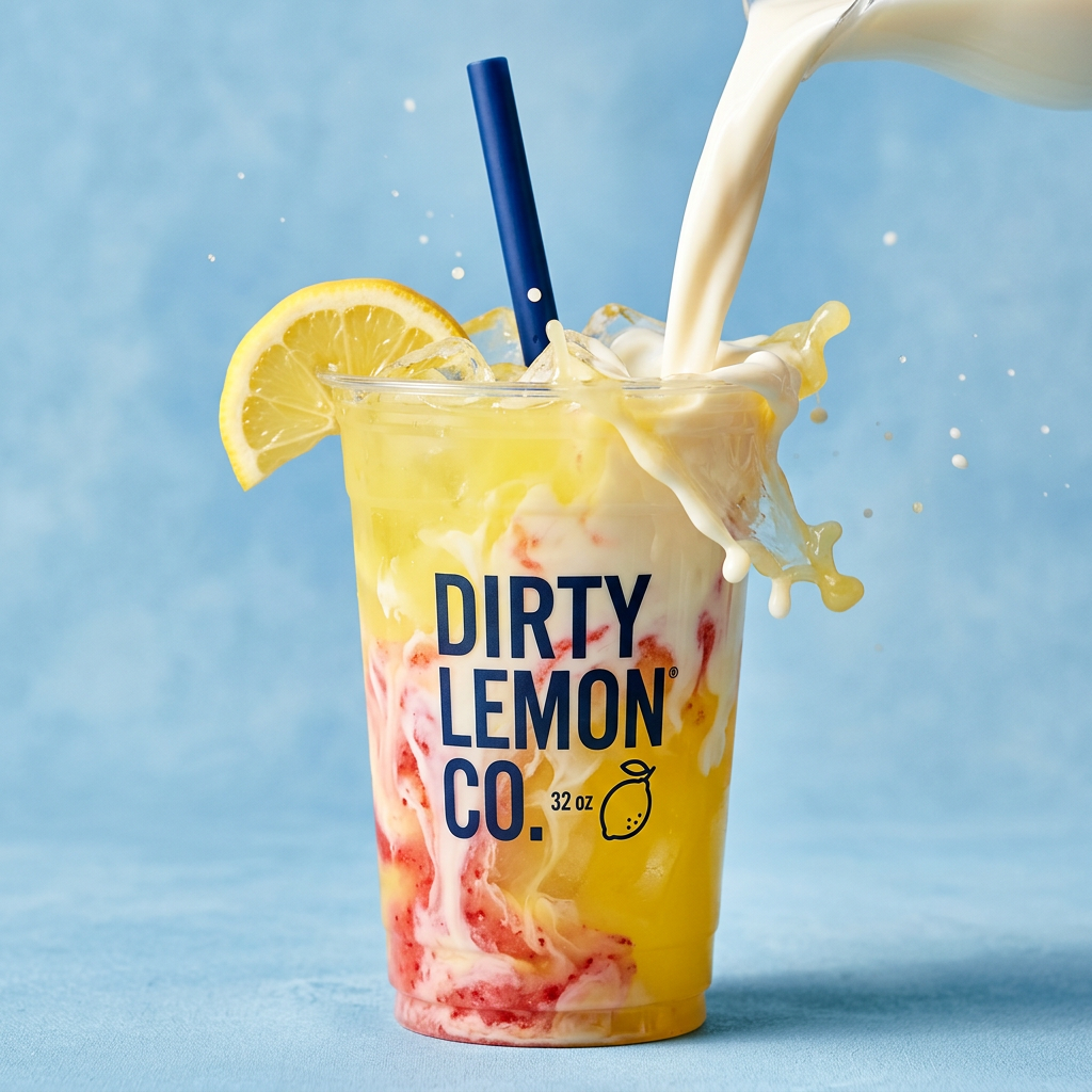 Lemonade with sweet cream and strawberry puree swirling in